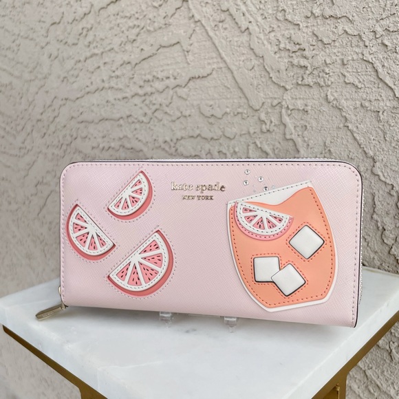 KATE SPADE Pink Tini Embellished Grapefruit Spritz Continental Zip Around Wallet - Picture 4 of 17